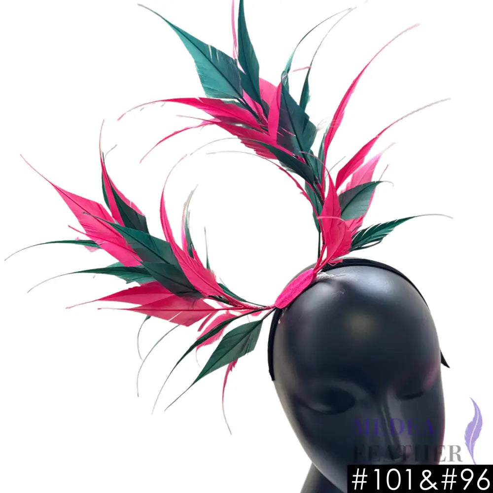 Two End Goose Feather Mount #101 fandango pink & #96 dark green mixed