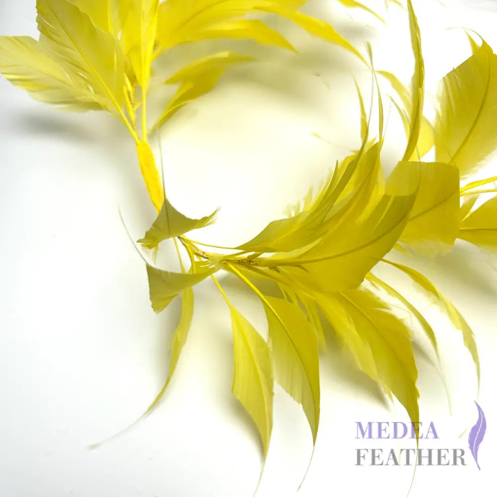 Two sides striped goose feather flower mount with wire accessory #58 yellow