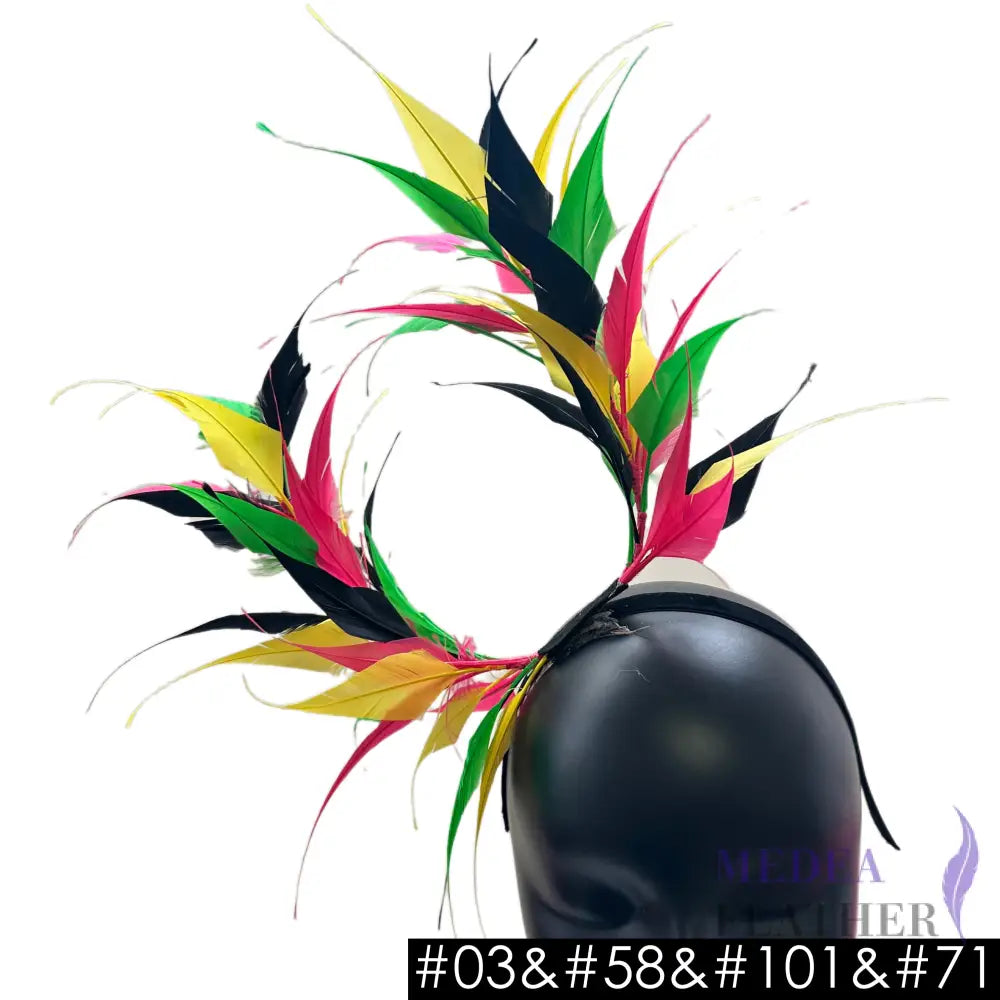 Two End Goose Feather Mount #03 black & #58 yellow #101 fandango pink & 71 emerald mixed