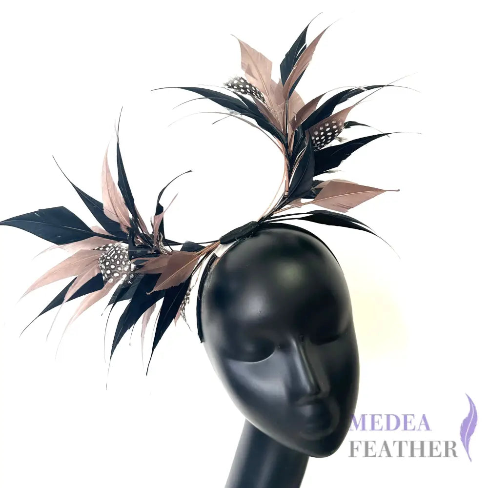 Two End Goose Feather & Natural Colour Feather Mount 03 black & 15 Fungi + Guinea Feather
