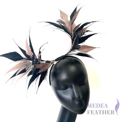 Two End Goose Feather & Natural Colour Feather Mount 03 black & 15 Fungi + Guinea Feather