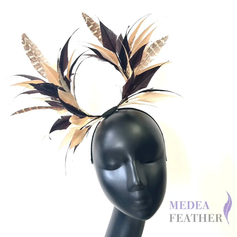 Two End Goose Feather & Natural Colour Feather Mount 39 Indian Khaki & 64 Slate black+ Pheasant Feather