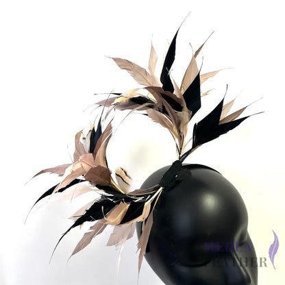 Two End Goose Feather & Natural Colour Feather Mount FM9961 07 Pink tint & 03 Black + Striped French Partridge Feather