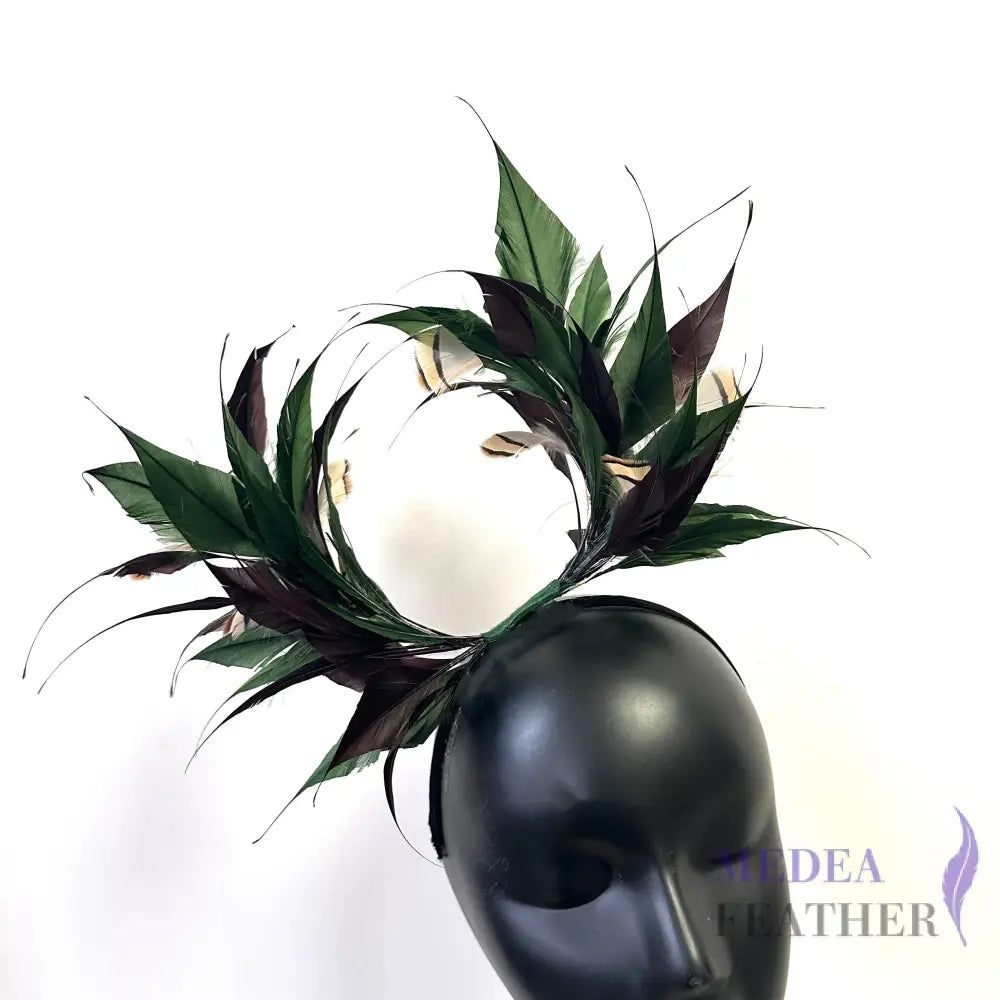 Two End Goose Feather & Natural Colour Feather Mount FM9961 64 slate black & 69 garden green + Striped French Partridge