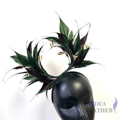 Two End Goose Feather & Natural Colour Feather Mount FM9961 64 slate black & 69 garden green + Striped French Partridge