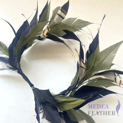 Two End Goose Feather & Natural Colour Feather Mount DS25050G1 - 65 Navy& 17 deep lichen green + Striped French