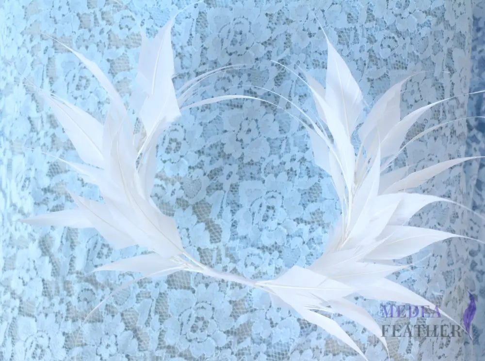 Two sides striped goose feather flower mount with wire accessory #02 white