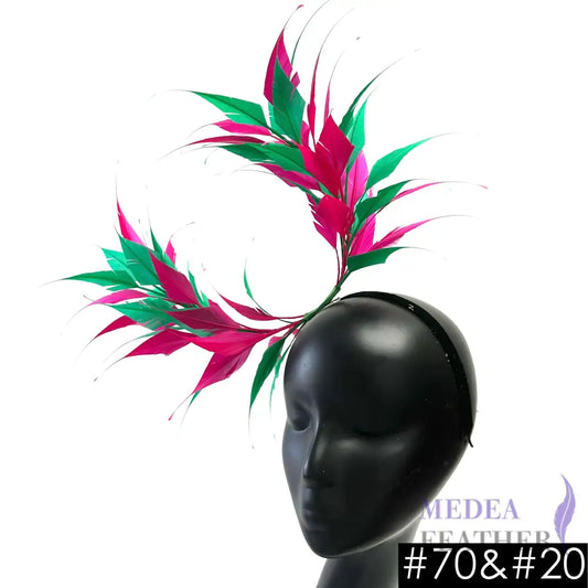 Two sides striped goose feather flower mount with wire accessory #20 barbie pink & #70 bright green mixed