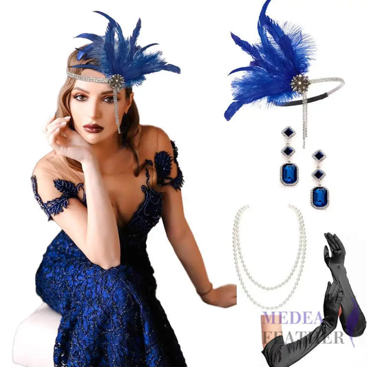 Vintage 1920s Bridal Feather Tassel Great Gatsby Headpiece Set 1 ready-to-ship
