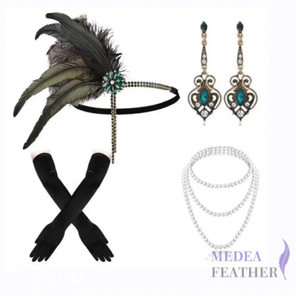 Vintage 1920s Bridal Feather Tassel Great Gatsby Headpiece Set 2 ready-to-ship