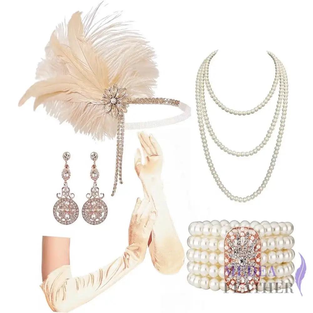 Vintage 1920s Bridal Feather Tassel Great Gatsby Headpiece Set 3 ready-to-ship