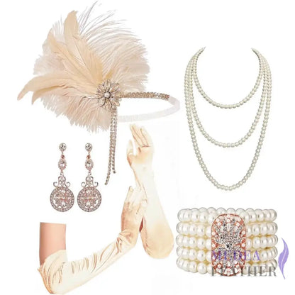 Vintage 1920s Bridal Feather Tassel Great Gatsby Headpiece Set 3 ready-to-ship