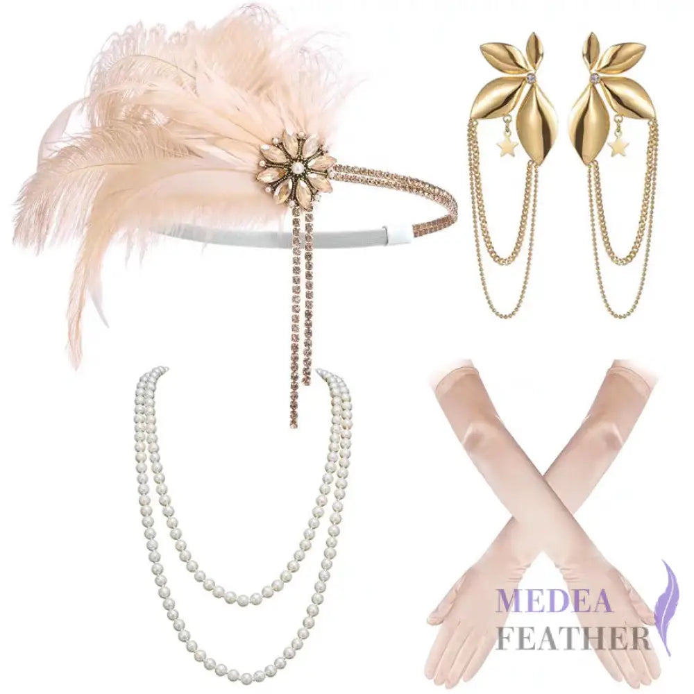 Vintage 1920s Bridal Feather Tassel Great Gatsby Headpiece Set 4 ready-to-ship