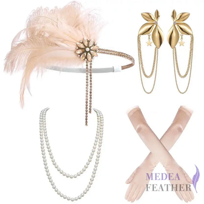 Vintage 1920s Bridal Feather Tassel Great Gatsby Headpiece Set 4 ready-to-ship