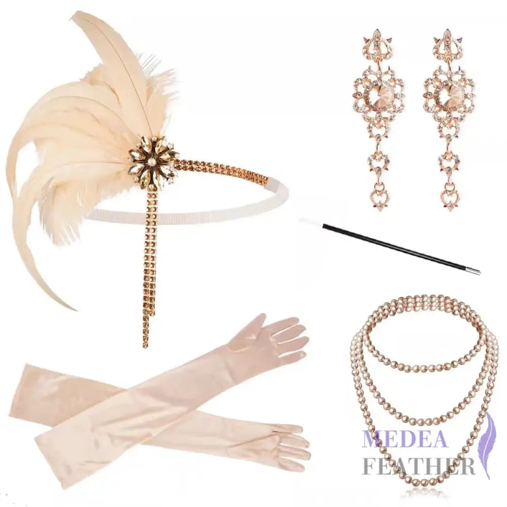 Vintage 1920s Bridal Feather Tassel Great Gatsby Headpiece Set 5 ready-to-ship
