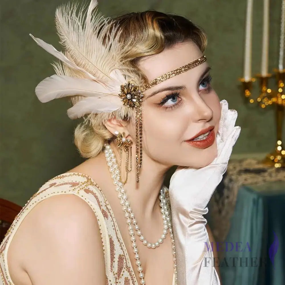 Vintage 1920s Bridal Feather Tassel Great Gatsby Headpiece Set ready-to-ship