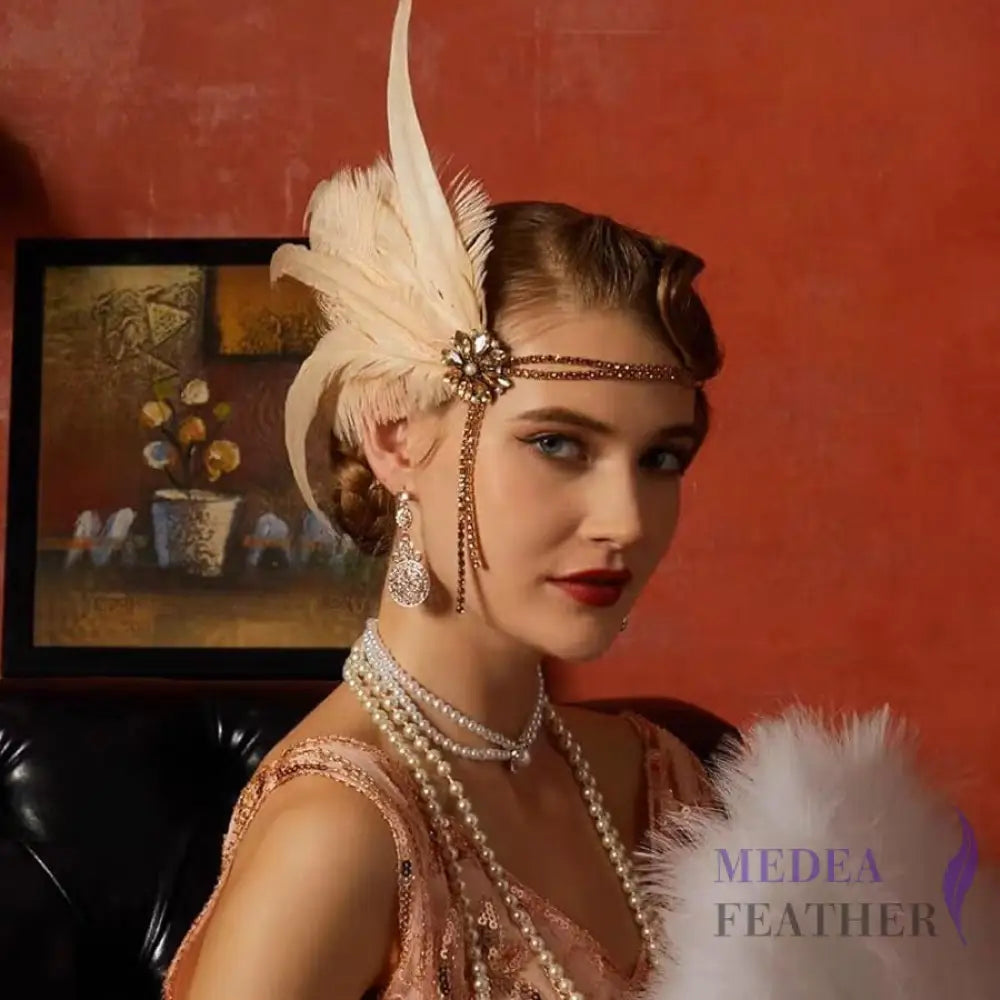 Vintage 1920s Bridal Feather Tassel Great Gatsby Headpiece Set ready-to-ship