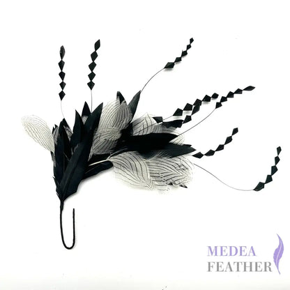 White Silver Pheasant Plumage Feather and Zig Zag Coque Feather Mount Custom - Please add text below