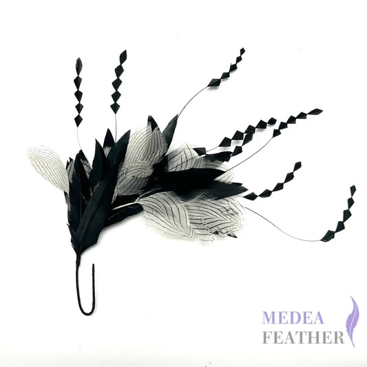 White Silver Pheasant Plumage Feather and Zig Zag Coque Feather Mount Custom - Please add text below