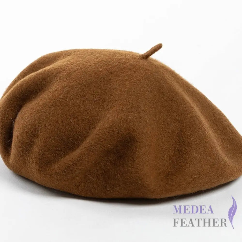 Wool Beret Hat M: 56-58cm / Dark caramel
