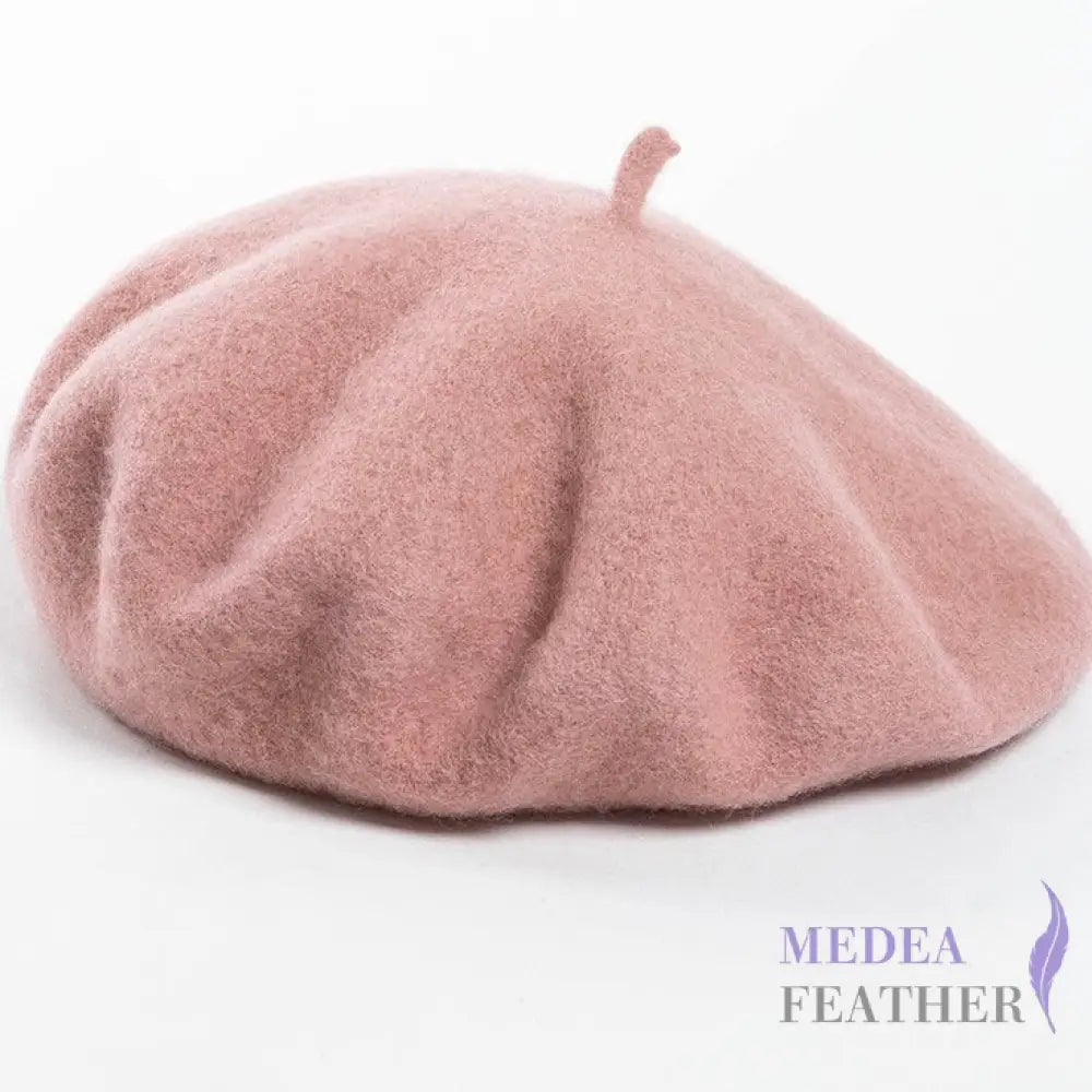 Wool Beret Hat M: 56-58cm / Leather Pink